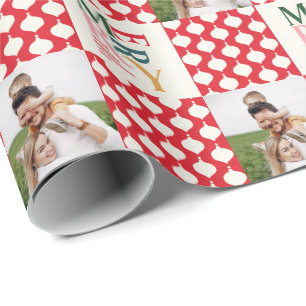 Retro vintage colorful typography Christmas photo Wrapping Paper