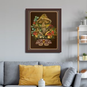 Retro Vintage colors Mushroom & Moth Art Framed Art