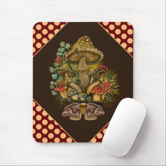 Retro Vintage colors Mushroom & Moth Art Mouse Pad