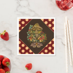 Retro Vintage colors Mushroom & Moth Art Napkins