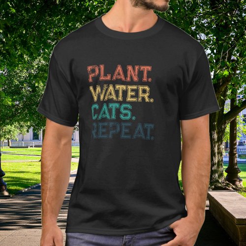 Retro Vintage Colors Plant Water Cats Repeat  T_Shirt