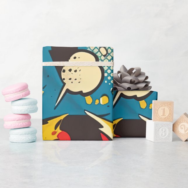 Retro Vintage Comics Pattern Wrapping Paper (Baby Shower)