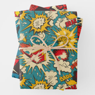 Retro Vintage Comics Pattern Wrapping Paper Sheets
