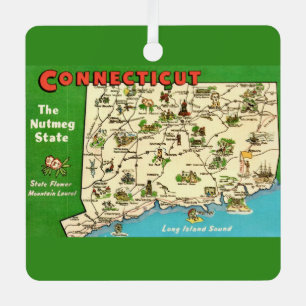 Retro, Vintage Connecticut Map Metal Ornament