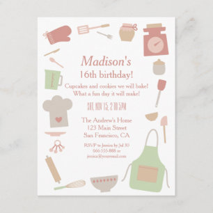 Retro Vintage Cooking Baking Birthday Party Invitation