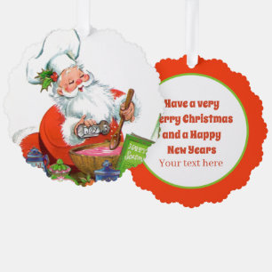 retro vintage cooking Santa add text Ornament Card