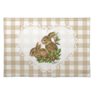 Retro Vintage Coquette Baby Animals Bunny Gingham Cloth Placemat