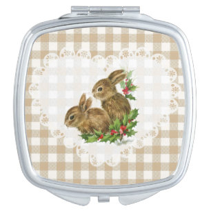 Retro Vintage Coquette Baby Animals Bunny Gingham Compact Mirror