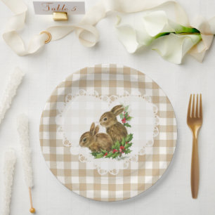 Retro Vintage Coquette Baby Animals Bunny Gingham Paper Plates