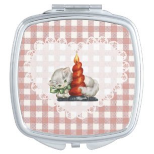 Retro Vintage Coquette Baby Animals Cat Gingham Compact Mirror