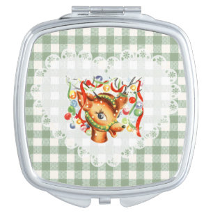 Retro Vintage Coquette Baby Animals Deer Gingham Compact Mirror