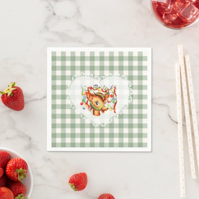 Retro Vintage Coquette Baby Animals Deer Gingham Napkins (Insitu)