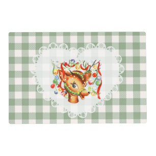 Retro Vintage Coquette Baby Animals Deer Gingham Placemat