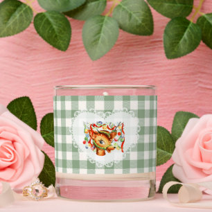 Retro Vintage Coquette Baby Animals Deer Gingham Scented Candle