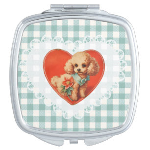 Retro Vintage Coquette Baby Animals Dog Gingham Compact Mirror