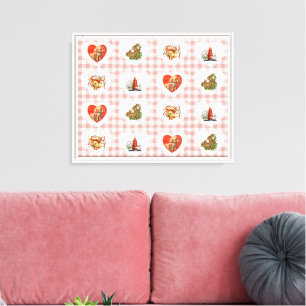 Retro Vintage Coquette Baby Animals Gingham Canvas Print