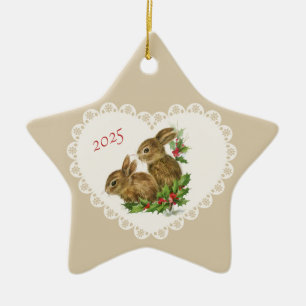 Retro Vintage Coquette Pastel Baby Animals Bunny Ceramic Ornament