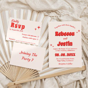 Retro Vintage Coral Wedding RSVP Card