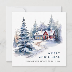 Retro Vintage Country House Christmas Tree Holiday Card