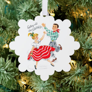 retro vintage Couple add message Ornament Card