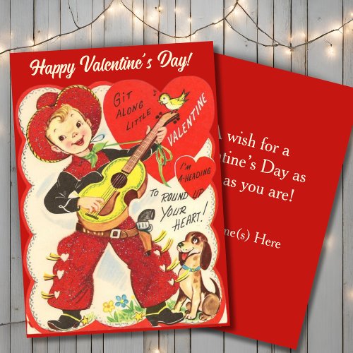 Retro Vintage Cowboy with Guitar Custom Valentine Holiday Card