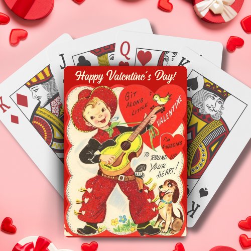 Retro Vintage Cowboy with Guitar Valentines Day Poker Cards