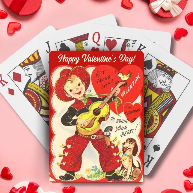 Retro Vintage Cowboy with Guitar Valentine's Day Poker Cards (Retro Vintage Cowboy with Guitar Valentine's Day Playing Cards)