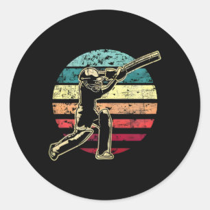 Retro Vintage Cricket Game Cricketer Cricketing Tt Classic Round Sticker