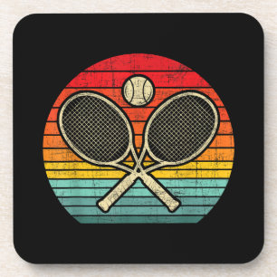 Retro Vintage Crossed Tennis Racket - Sports Lover Beverage Coaster