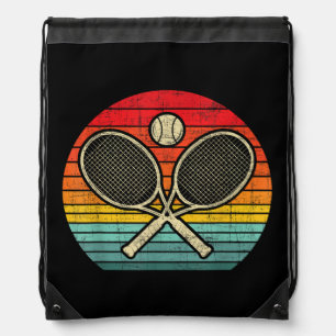 Retro Vintage Crossed Tennis Racket - Sports Lover Drawstring Bag