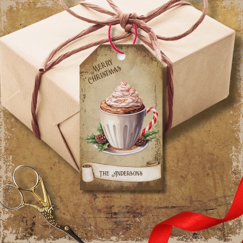 Retro Vintage Cup Peppermint Hot Cocoa Christmas Gift Tags