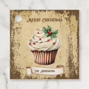 Retro Vintage Cupcake Merry Christmas Favor Tags