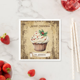 Retro Vintage Cupcake Merry Christmas Napkins