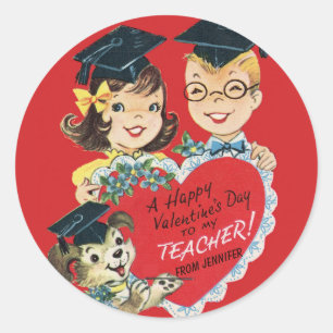 Retro Vintage Custom Teacher Valentine's Day Classic Round Sticker