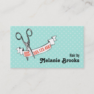 retro vintage cute hair stylist teal scissors business card
