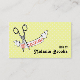 retro vintage cute hair stylist yellow scissors business card