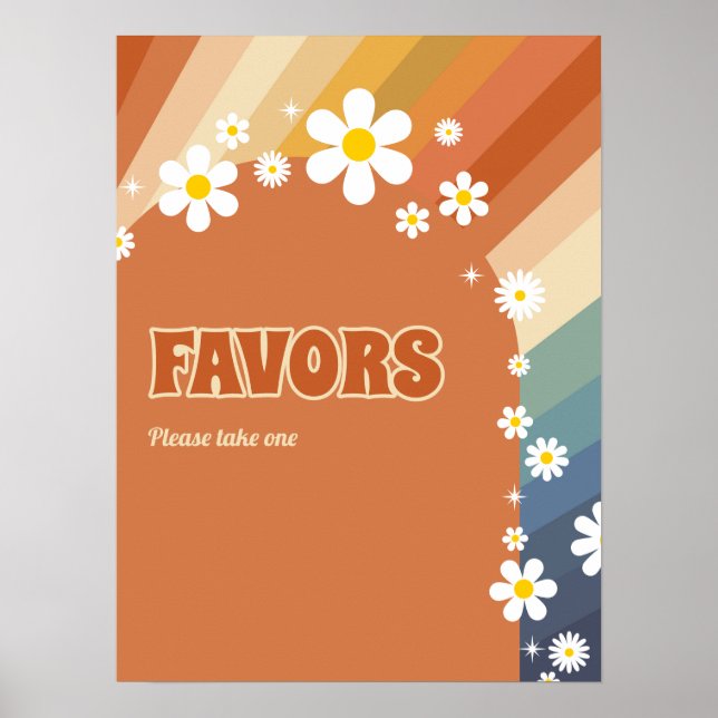 Retro Vintage Daisy Favors Rainbow Daisy Poster (Front)