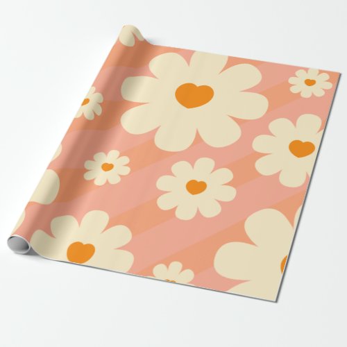 Retro Vintage Daisy Floral Botanical  70S Abstract Wrapping Paper