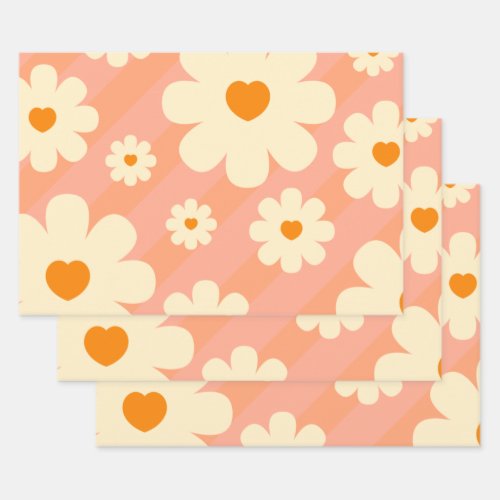 Retro Vintage Daisy Floral Botanical  70S Abstract Wrapping Paper Sheets