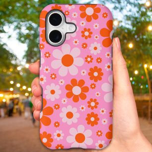 Retro Vintage Daisy Pattern Orange Pink iPhone 17 Case