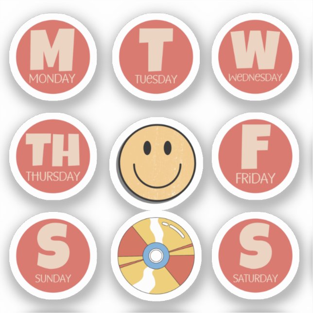 Retro, Vintage Days of the Week Sticker Pack  (Front)