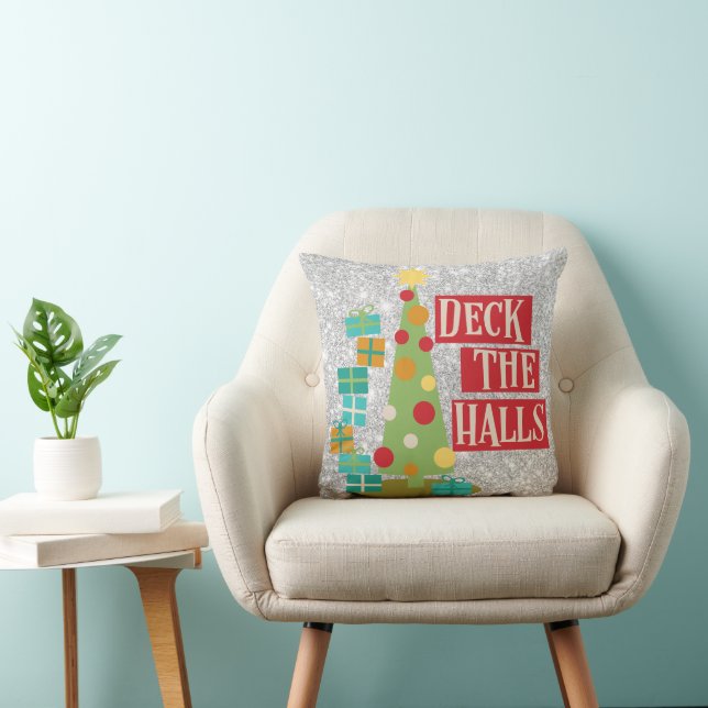 Retro Vintage Deck The Halls Christmas  Throw Pillow (Chair)
