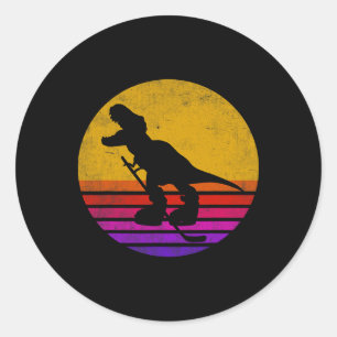 Retro Vintage Dinosaur Ice Hockey Dinosaur Classic Round Sticker