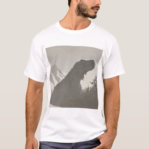 Retro Vintage Dinosaur T Rex in Black and White T_Shirt