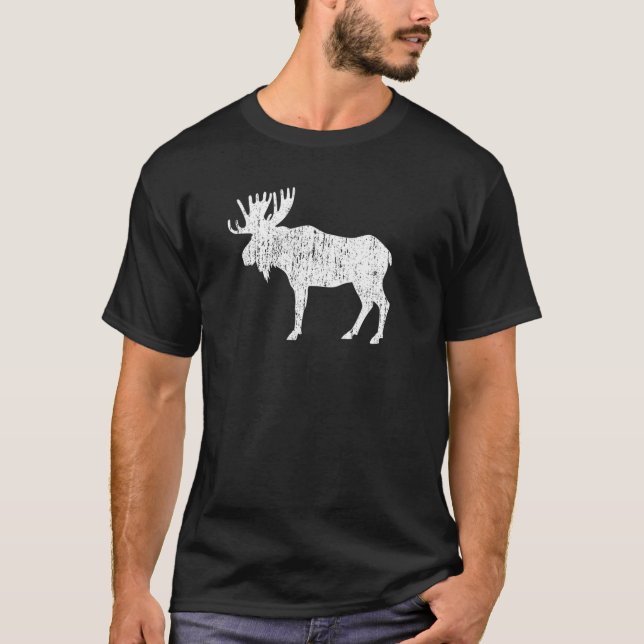 Retro Vintage Distressed Moose T shirt (Front)