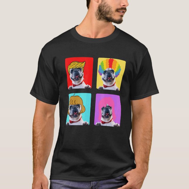 Retro Vintage Dog In Wig  Pug T-Shirt (Front)