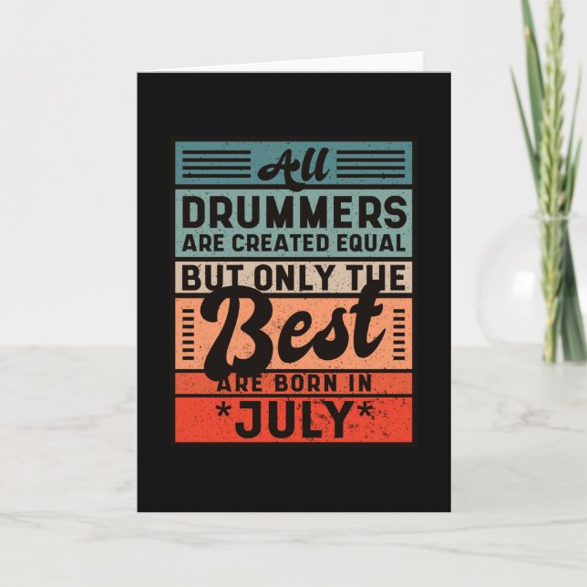 Retro Vintage Drummer Birthday July Card (Front)