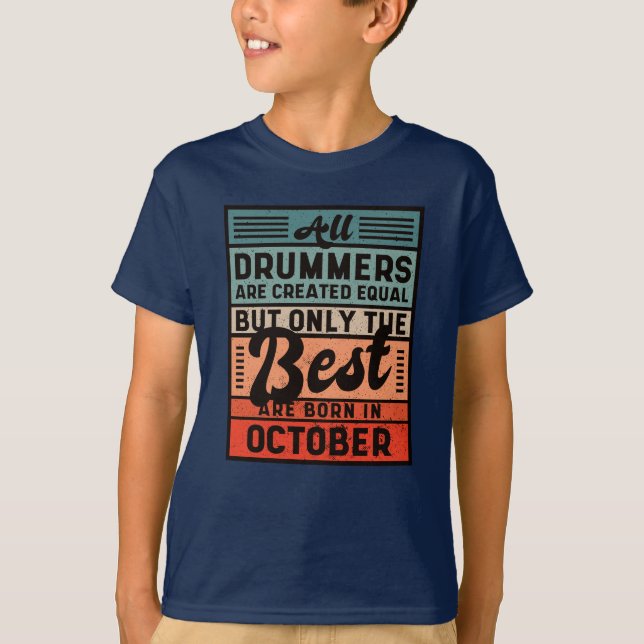 Retro Vintage Drummer Birthday October T-Shirt (Front)