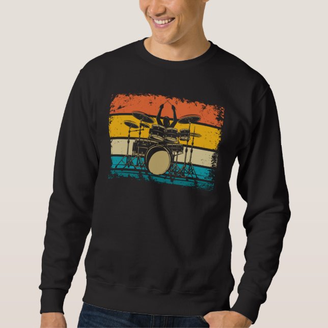Retro Vintage Drummer Cool Drumming Drumsticks Sweatshirt (Front)