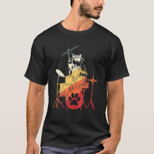 Retro Vintage Drumming Cat Drum Set Kitten T-Shirt